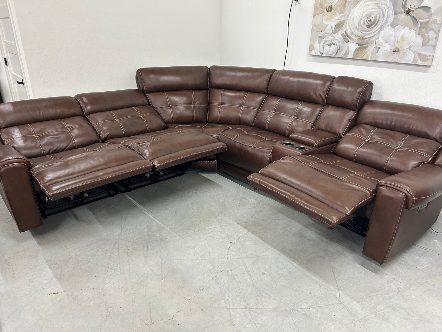 Concord 6-Piece Leather Power Reclining Sectional + Power Headrests